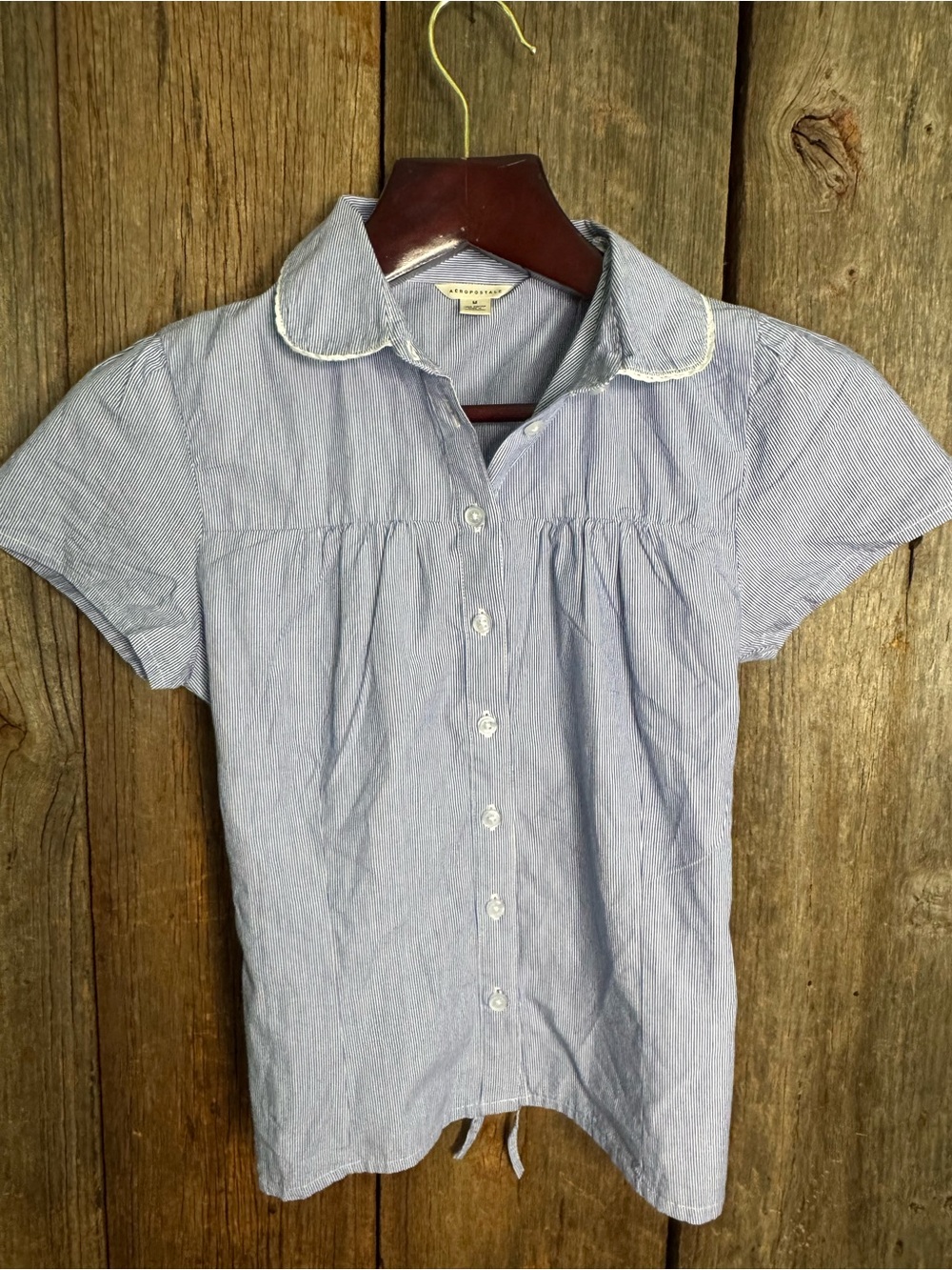 Aeropostale Blue and White Striped Button-Up Shirt